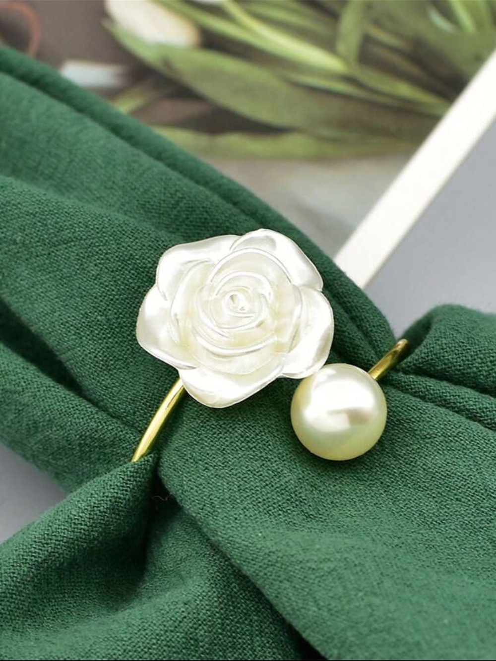 Pearl & White Rose Gold-Tone Napkin holder rings 40 to 50